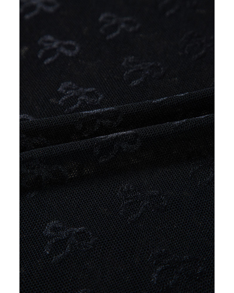 Black Mesh Bow Pattern Long Sleeve Top - XL