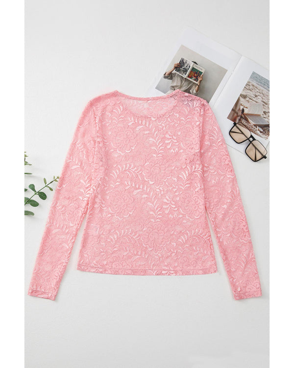 Blossom Floral Lace Sheer Long Sleeve Top - L