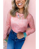 Blossom Floral Lace Sheer Long Sleeve Top - S