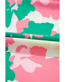 Green Abstract Print Frilly Neck Ruched Short Sleeve Blouse - S