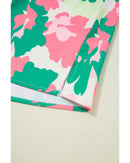 Green Abstract Print Frilly Neck Ruched Short Sleeve Blouse - S