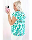 Sky Blue Abstract Print Frilled Crewneck Loose Fit Blouse - L