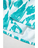 Sky Blue Abstract Print Frilled Crewneck Loose Fit Blouse - L