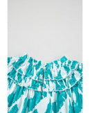 Sky Blue Abstract Print Frilled Crewneck Loose Fit Blouse - M