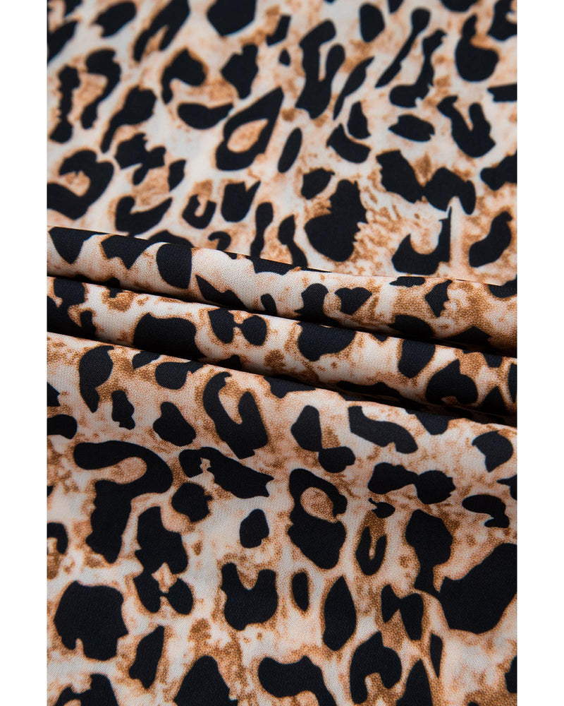 Apricot Leopard V Neck Half Sleeve Blouse - S