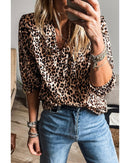 Apricot Leopard V Neck Half Sleeve Blouse - XL