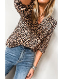 Apricot Leopard V Neck Half Sleeve Blouse - XL