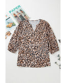 Apricot Leopard V Neck Half Sleeve Blouse - XL