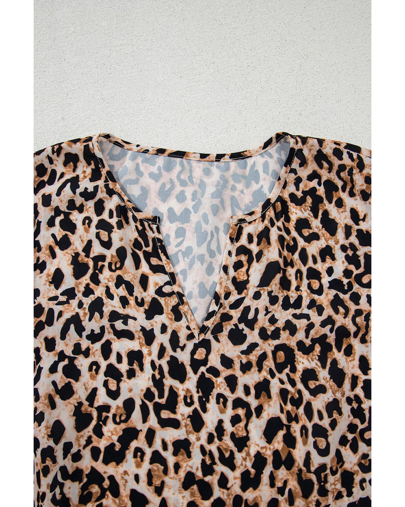 Apricot Leopard V Neck Half Sleeve Blouse - XL