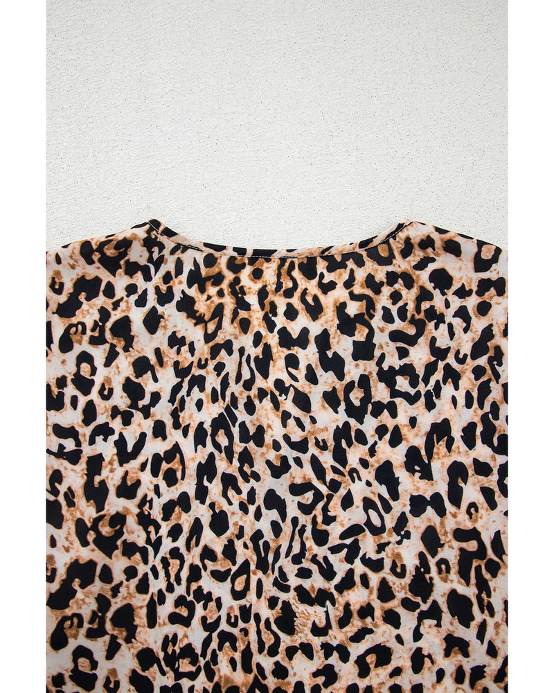 Apricot Leopard V Neck Half Sleeve Blouse - XL