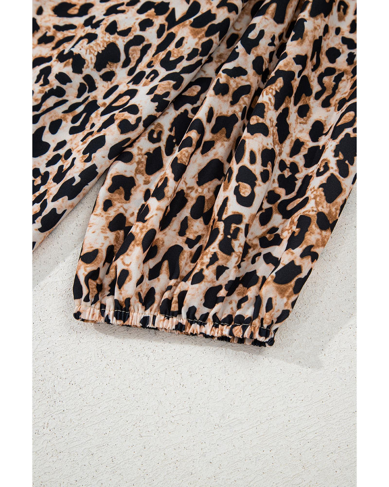 Apricot Leopard V Neck Half Sleeve Blouse - XL