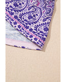 Purple Boho Paisley Print Half Sleeve Shirred Peplum Blouse - L