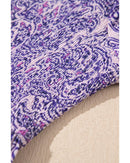 Purple Boho Paisley Print Half Sleeve Shirred Peplum Blouse - L