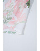 Pink Floral Puff Sleeve V Neck Tied Front Peplum Blouse - M