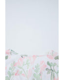 Pink Floral Puff Sleeve V Neck Tied Front Peplum Blouse - XL