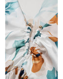 Green Floral Print Puff Sleeve V Neck Babydoll Blouse - XL