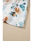 Green Floral Print Puff Sleeve V Neck Babydoll Blouse - XL