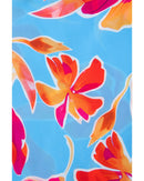 Sky Blue Floral Print V Neck Pompom Trim Flutter Sleeve Blouse - XL