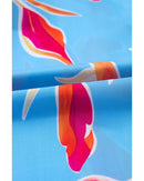 Sky Blue Floral Print V Neck Pompom Trim Flutter Sleeve Blouse - XL