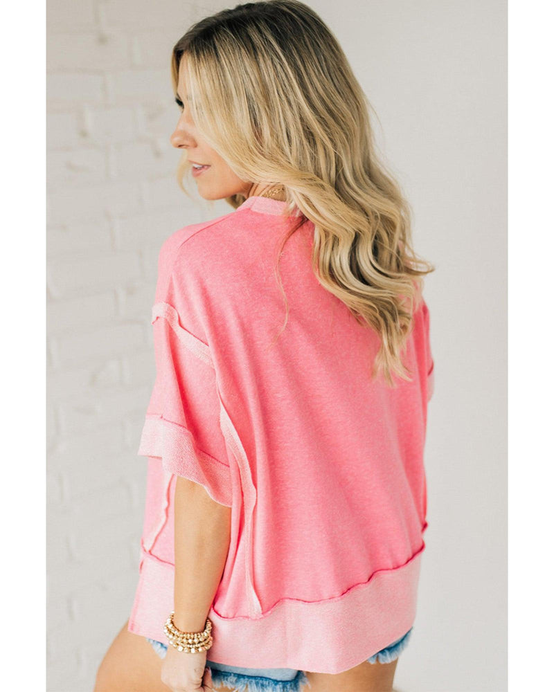 Peach Blossom USA Color Block High Low Crew Neck T Shirt - S