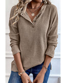 Pale Khaki Rib Textured Henley Knit Top - M