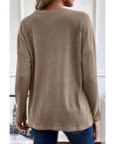 Pale Khaki Rib Textured Henley Knit Top - XL