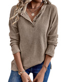 Pale Khaki Rib Textured Henley Knit Top - XL