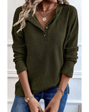 Jungle Green Rib Textured Henley Knit Top - M