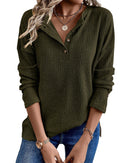 Jungle Green Rib Textured Henley Knit Top - M