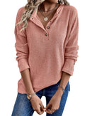 Rose Tan Rib Textured Henley Knit Top - S