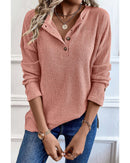 Rose Tan Rib Textured Henley Knit Top - S