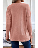 Rose Tan Rib Textured Henley Knit Top - S