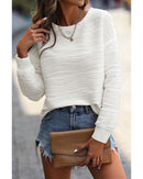 White Wavy Texture Drop Shoulder Long Sleeve Top - L
