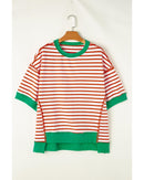 Orange Stripe Oversized Contrast Trim Exposed Seam High Low T Shirt - L