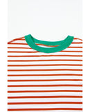Orange Stripe Oversized Contrast Trim Exposed Seam High Low T Shirt - M