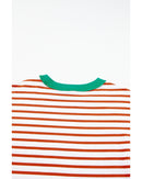 Orange Stripe Oversized Contrast Trim Exposed Seam High Low T Shirt - M