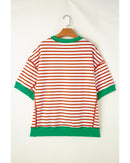 Orange Stripe Oversized Contrast Trim Exposed Seam High Low T Shirt - XL