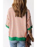 Orange Stripe Oversized Contrast Trim Exposed Seam High Low T Shirt - XL