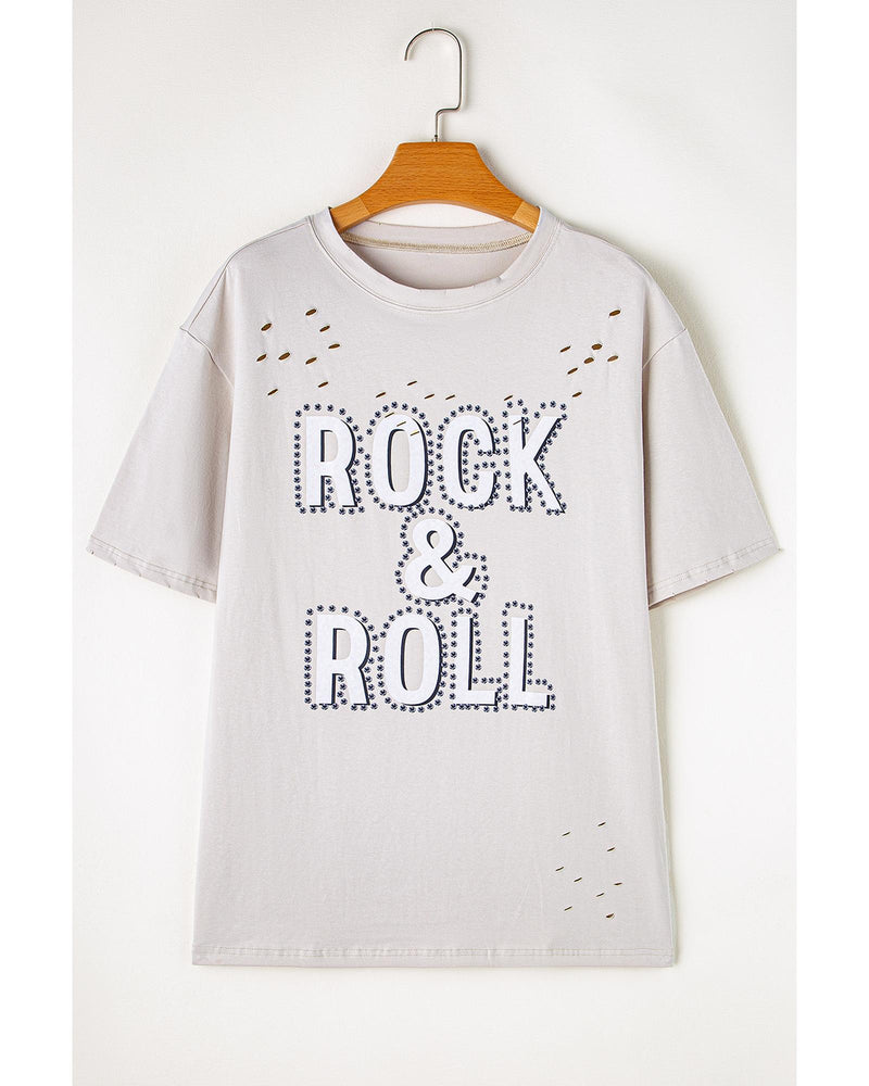 Gray Rock & Roll Graphic Distressed Vintage Tee - L
