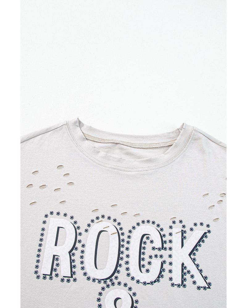 Gray Rock & Roll Graphic Distressed Vintage Tee - L