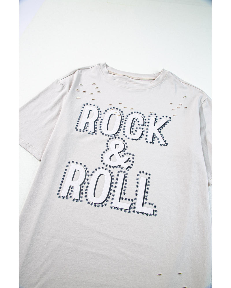 Gray Rock & Roll Graphic Distressed Vintage Tee - L