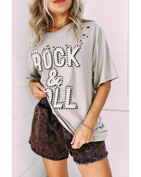 Gray Rock & Roll Graphic Distressed Vintage Tee - M