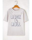 Gray Rock & Roll Graphic Distressed Vintage Tee - XL