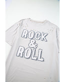 Gray Rock & Roll Graphic Distressed Vintage Tee - XL