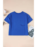 Blue Patched Pocket Exposed Seam Oversize T-shirt - M