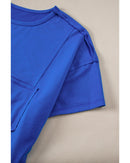 Blue Patched Pocket Exposed Seam Oversize T-shirt - M