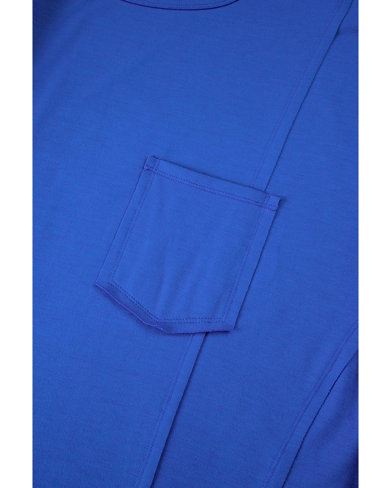 Blue Patched Pocket Exposed Seam Oversize T-shirt - M