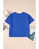 Blue Patched Pocket Exposed Seam Oversize T-shirt - M
