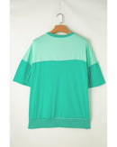 Bright Green Contrast Color Patchwork Half Button T Shirt - S