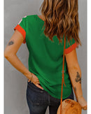 Rose Red Contrast Trim Color Block Front Zipped T Shirt - L